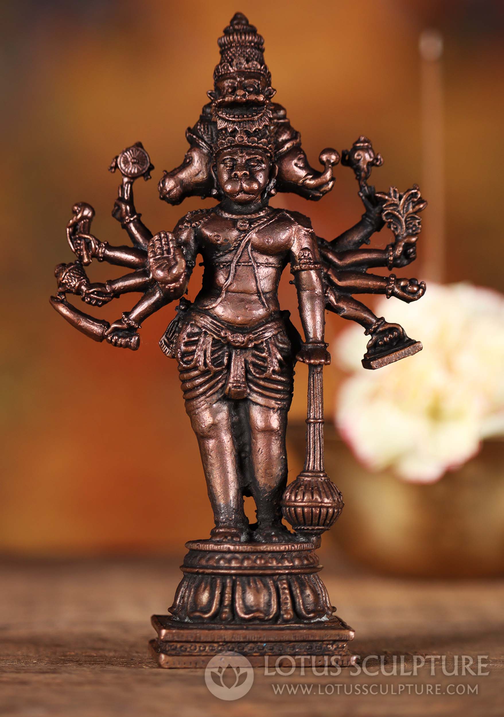 SOLD Panchamukhi Hanuman Statue - Narasimha, Garuda, Varaha, and Hayagriva Indian Copper 5"