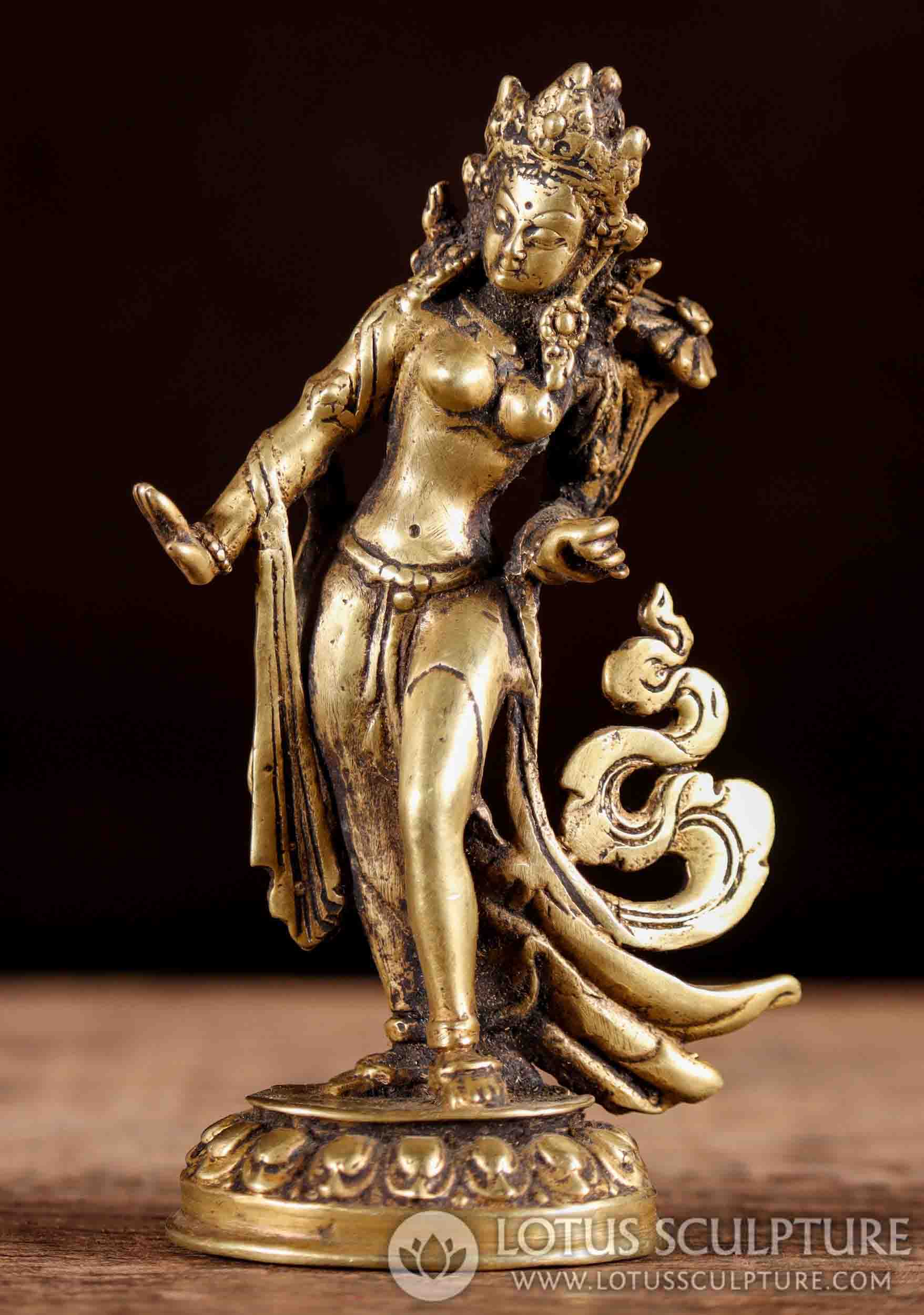 Tara Brass Statue, Dancing Goddess, Handcrafted Small Nepalese Sculpture 5"