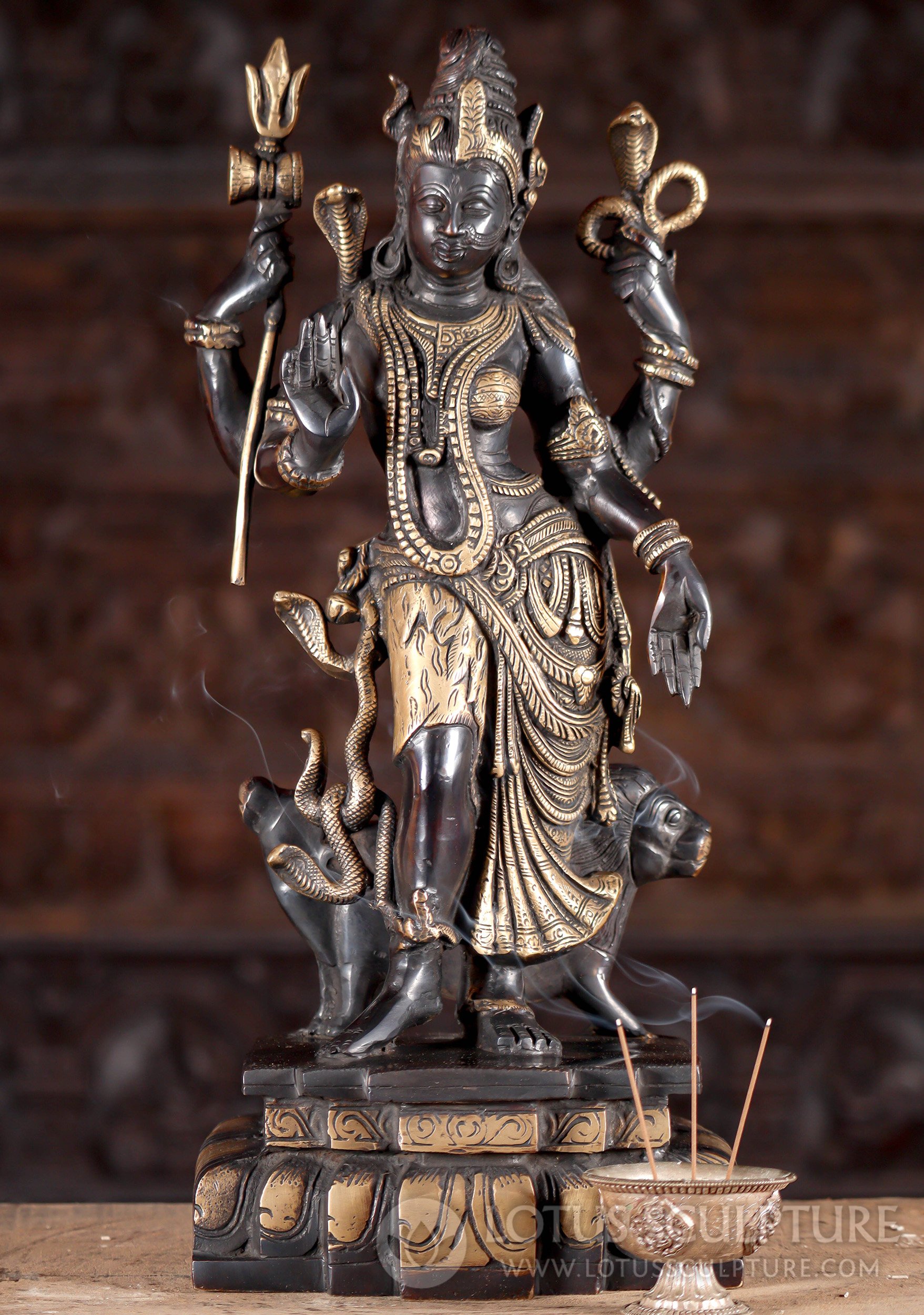 Ardhanari Statue Brass Half Shiva, Half Parvati with Nandi & Lion Vehicles 18"