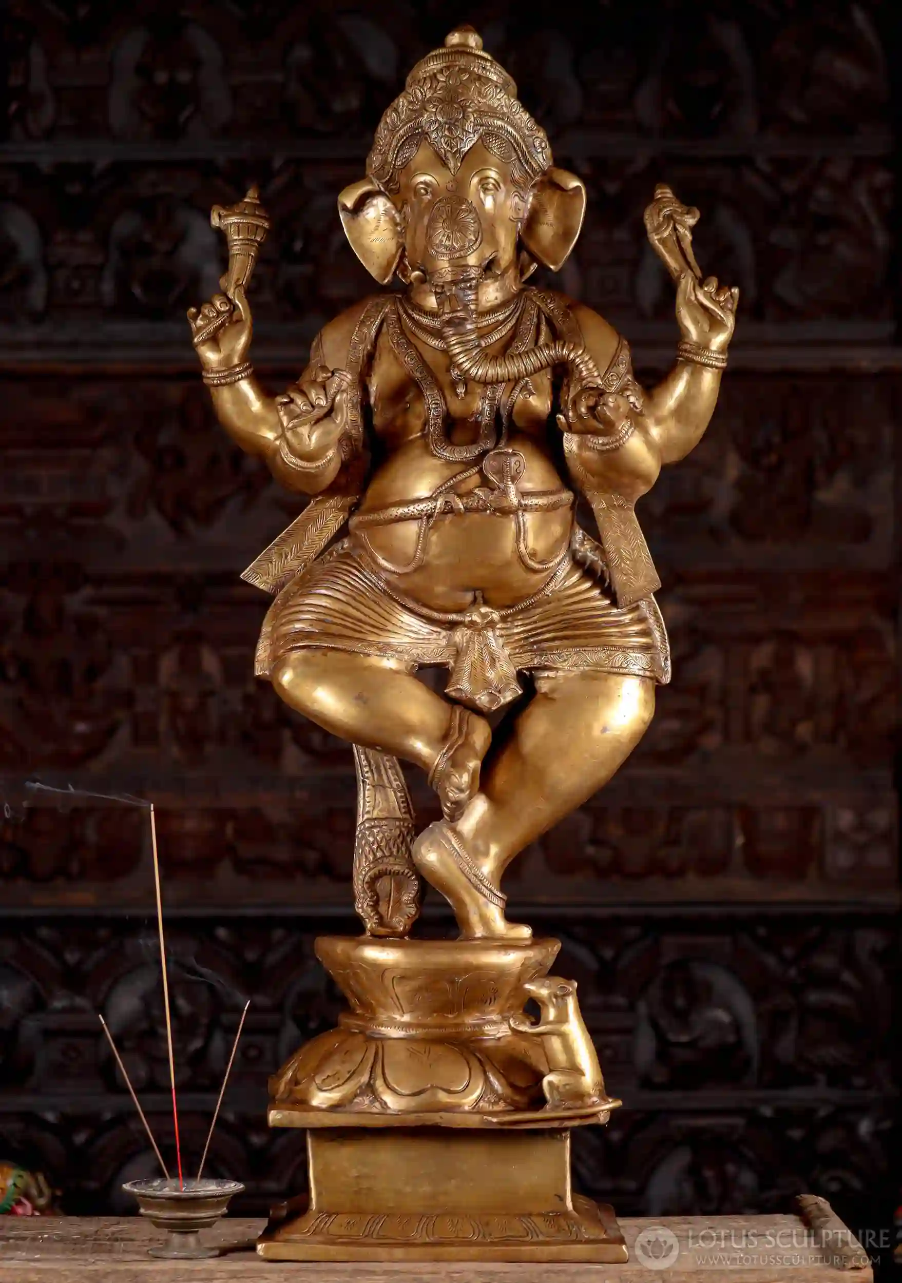 Large Brass Dancing Ganesha Statue Holding His Tusk He Used to Write the Mahabharata Epic 43"