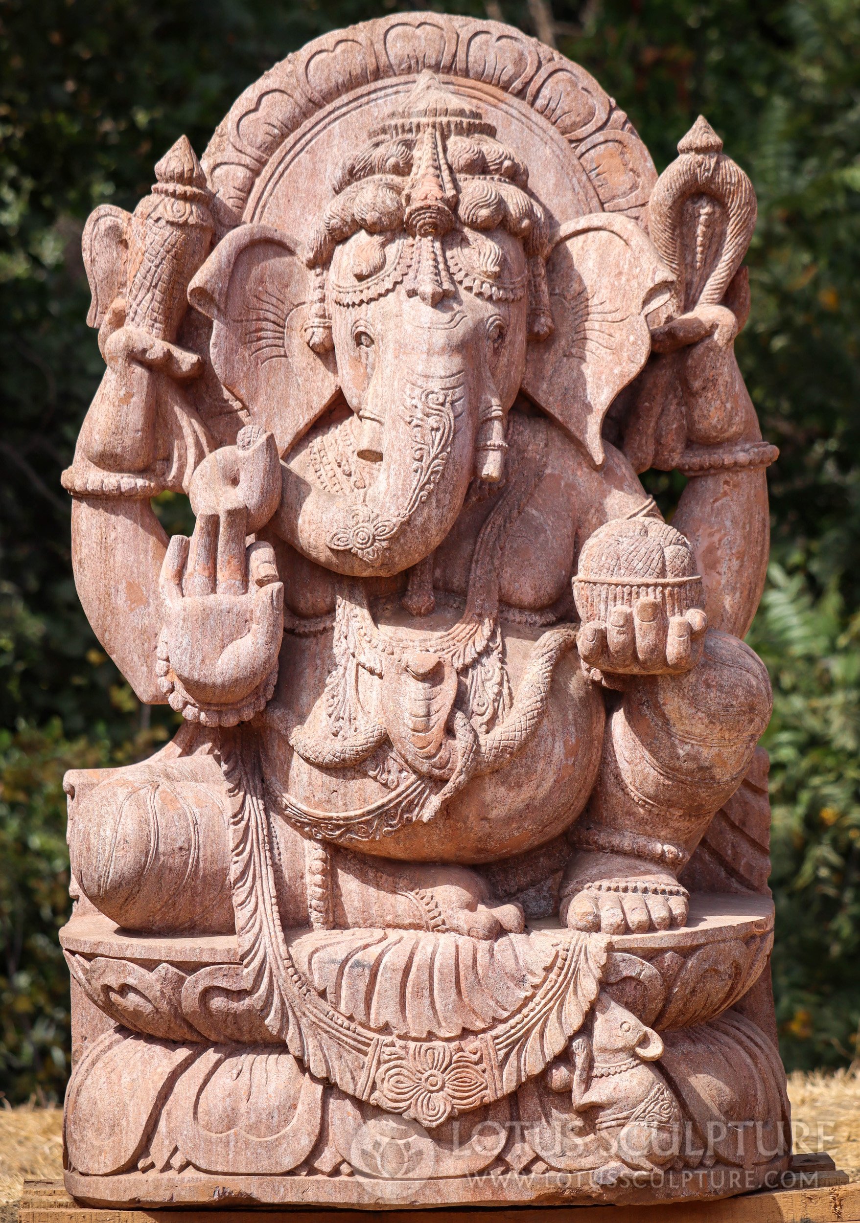 Ganesh Garden Sculpture Odishan Sandstone in Vitarka Mudra with Right Curled Trunk 47"