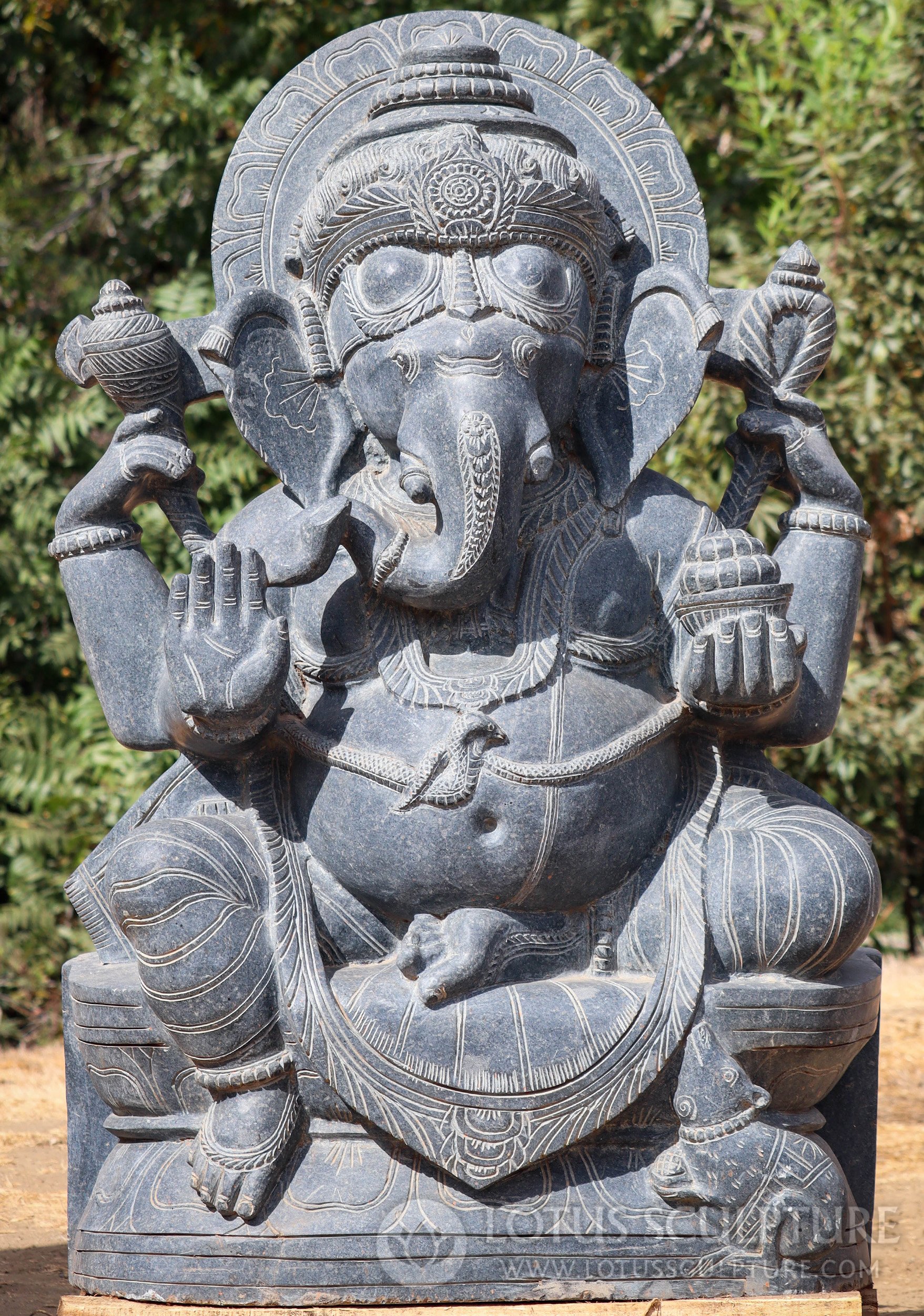 Ganesh Garden Sculpture Hand Carved Odishan Granite God in Abhaya Mudra, India 50"