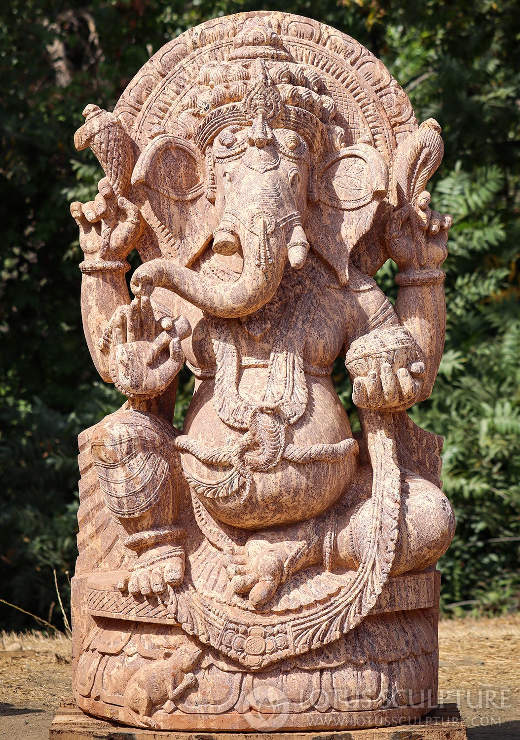 Ganesha Garden Sculpture Hand-Carved Odishan Sandstone with Cobra Belt and Mooshika 51"