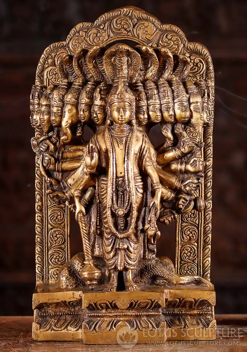 Vishvarupa Statue, the Ultimate Form of Vishnu, Brass with 15 Heads & Anata Shesha 15"