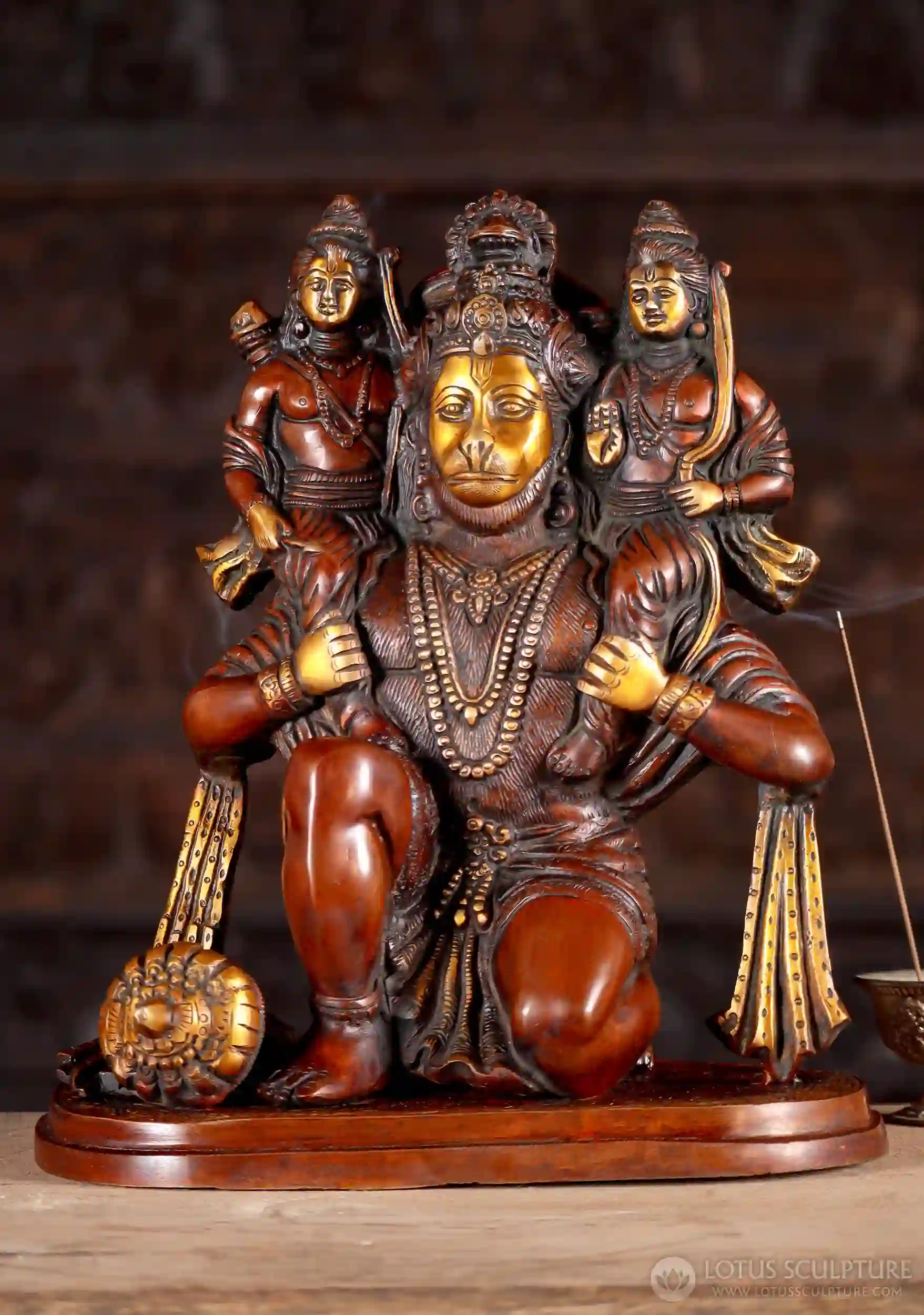 Hanuman Kneeling with Rama & Lakshmana on His Shoulders, The Hereos of the Ramayana 12"