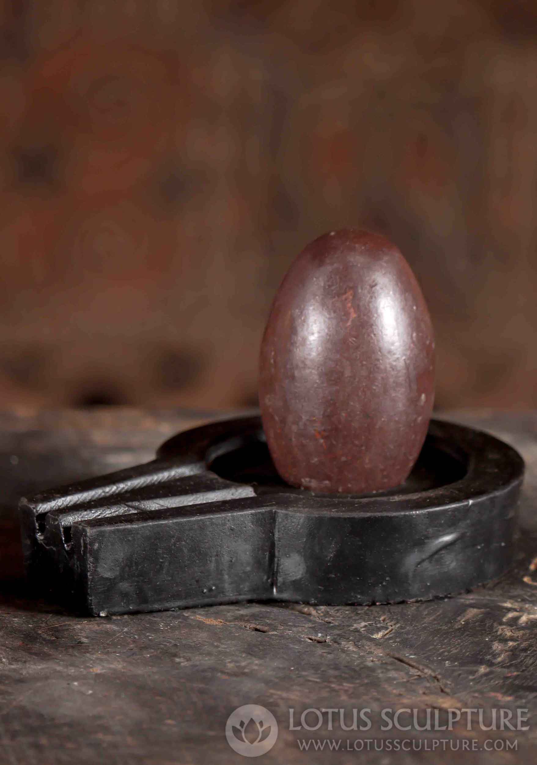 Lingam & Yoni Sculpture Perfect for Abhishekam Red Narmada Stone & Black Marble 4"