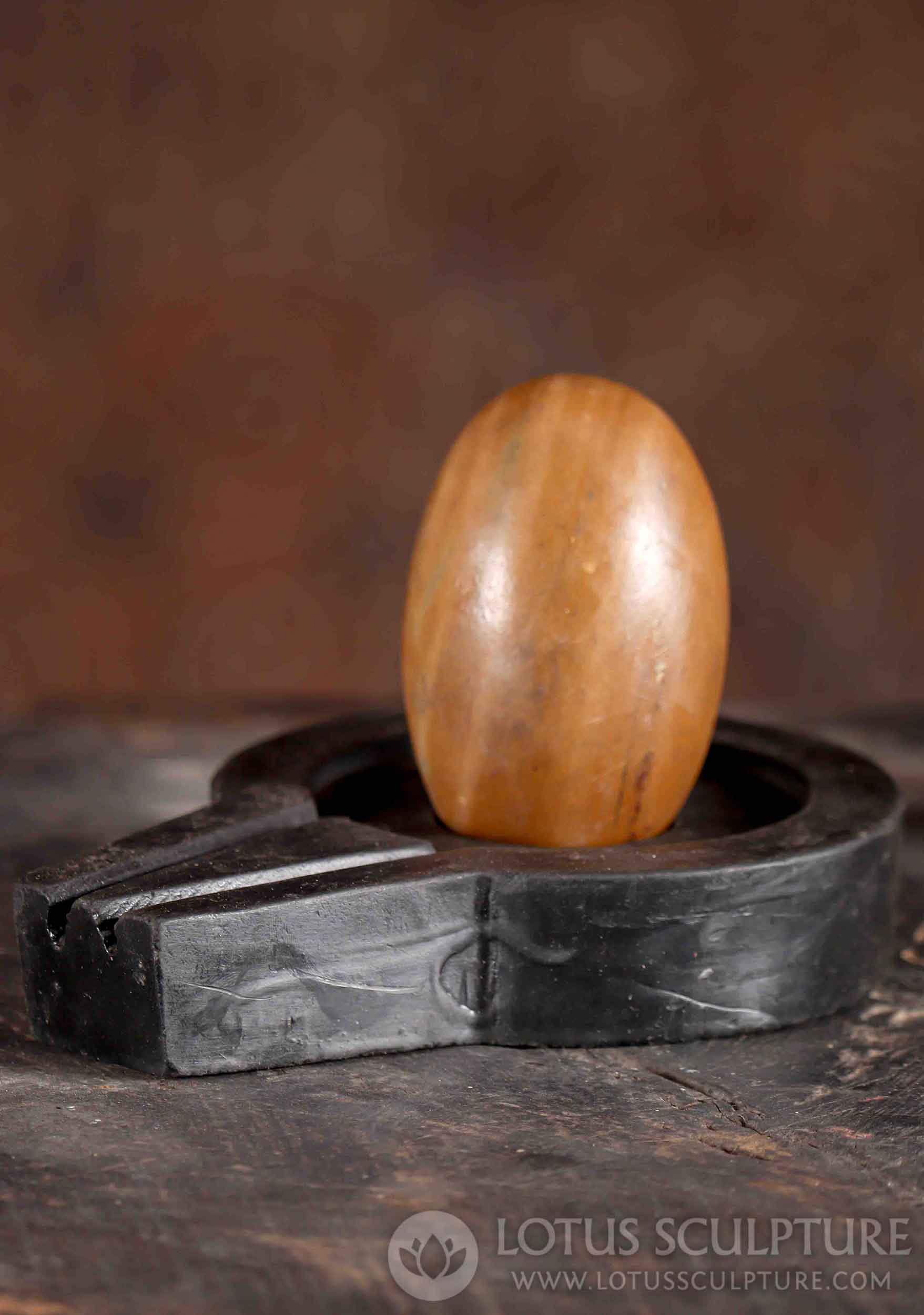 Lingam & Yoni Sculpture Perfect for Abhishekam Orange Narmada Stone & Black Marble 3.5"