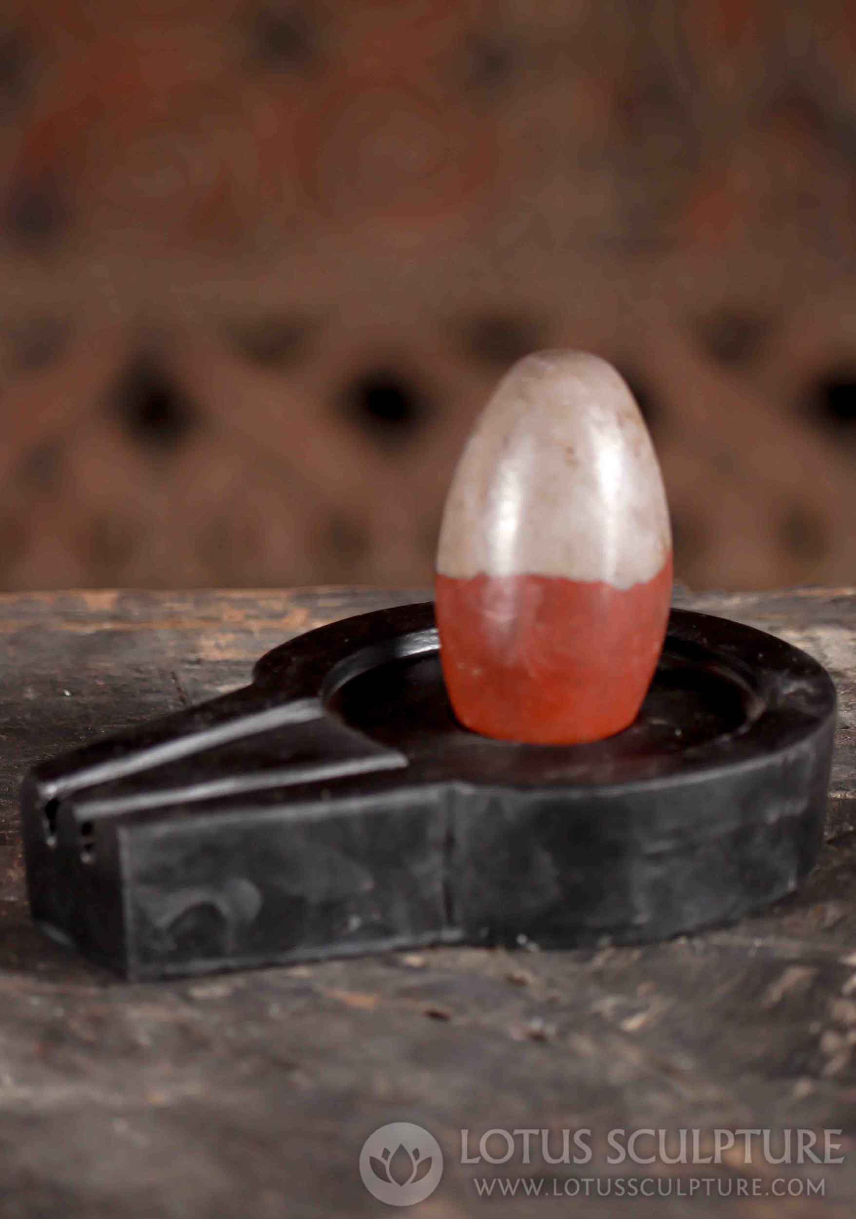 Lingam & Yoni Sculpture Perfect for Abhishekam Red & Grey Narmada Stone & Black Marble 3.5"