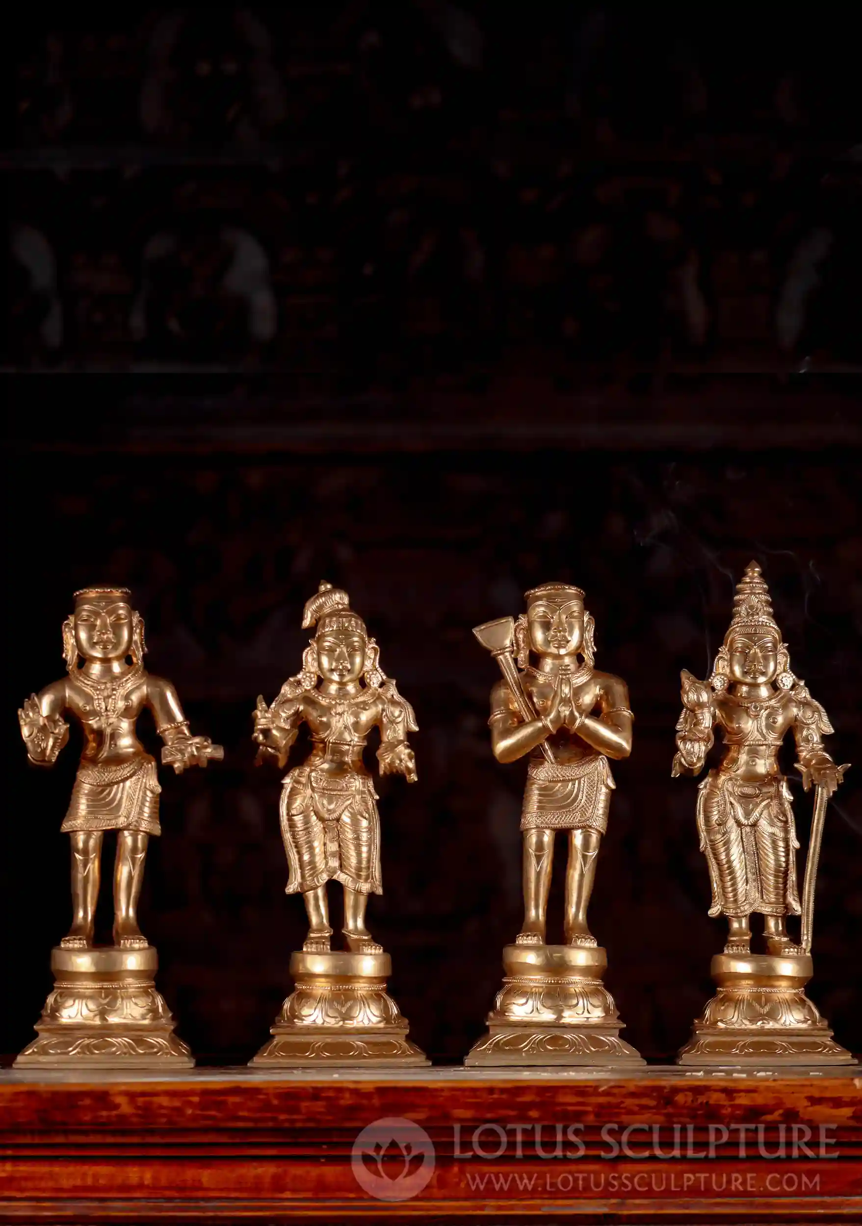 Nalvars Panchaloha Bronze Statue Set - The Four Saiva Saints Golden Finish 12.5"