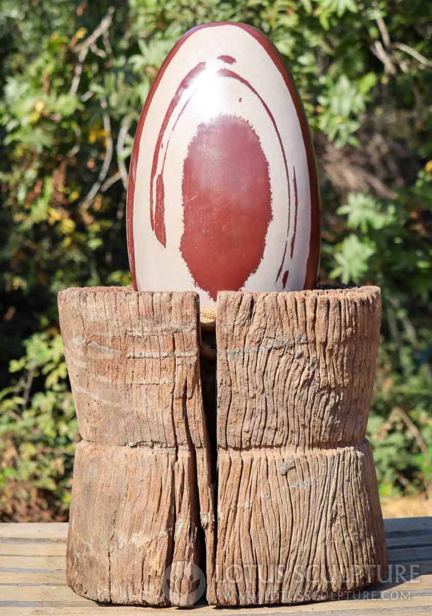 Shiva Lingam Natural Narmada River Stone in Antique Cambodian Rice Mortar Yoni 36"