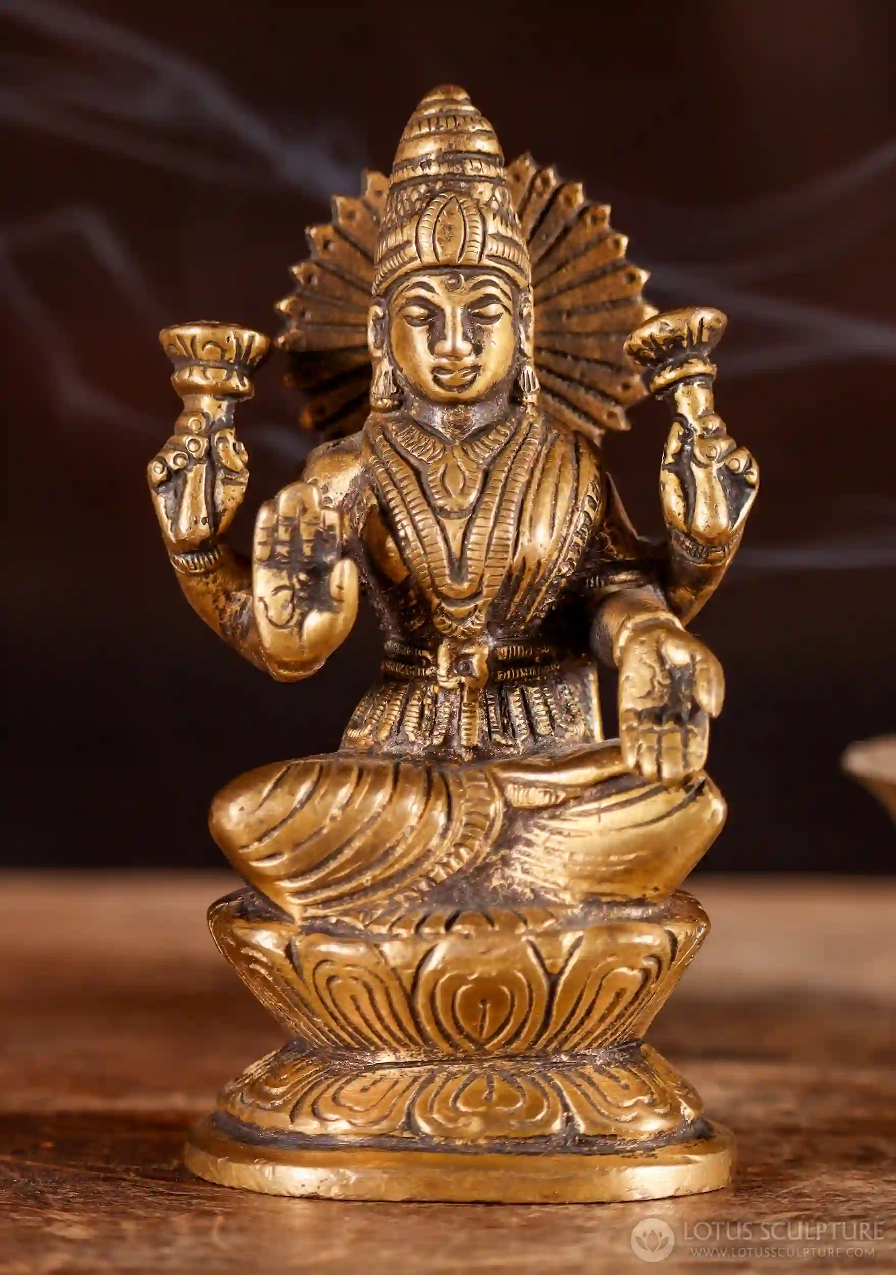 Lakshmi Statue Brass Small Altar Goddess in Abhaya & Varada Mudra on Lotus 4"