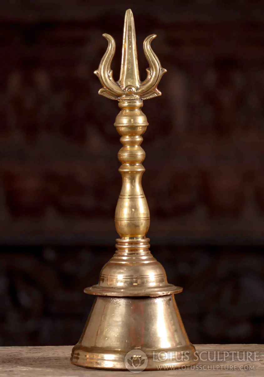 Bronze Puja Bell with Trident on Top of Shiva or Durga Hand Made in South India 13"