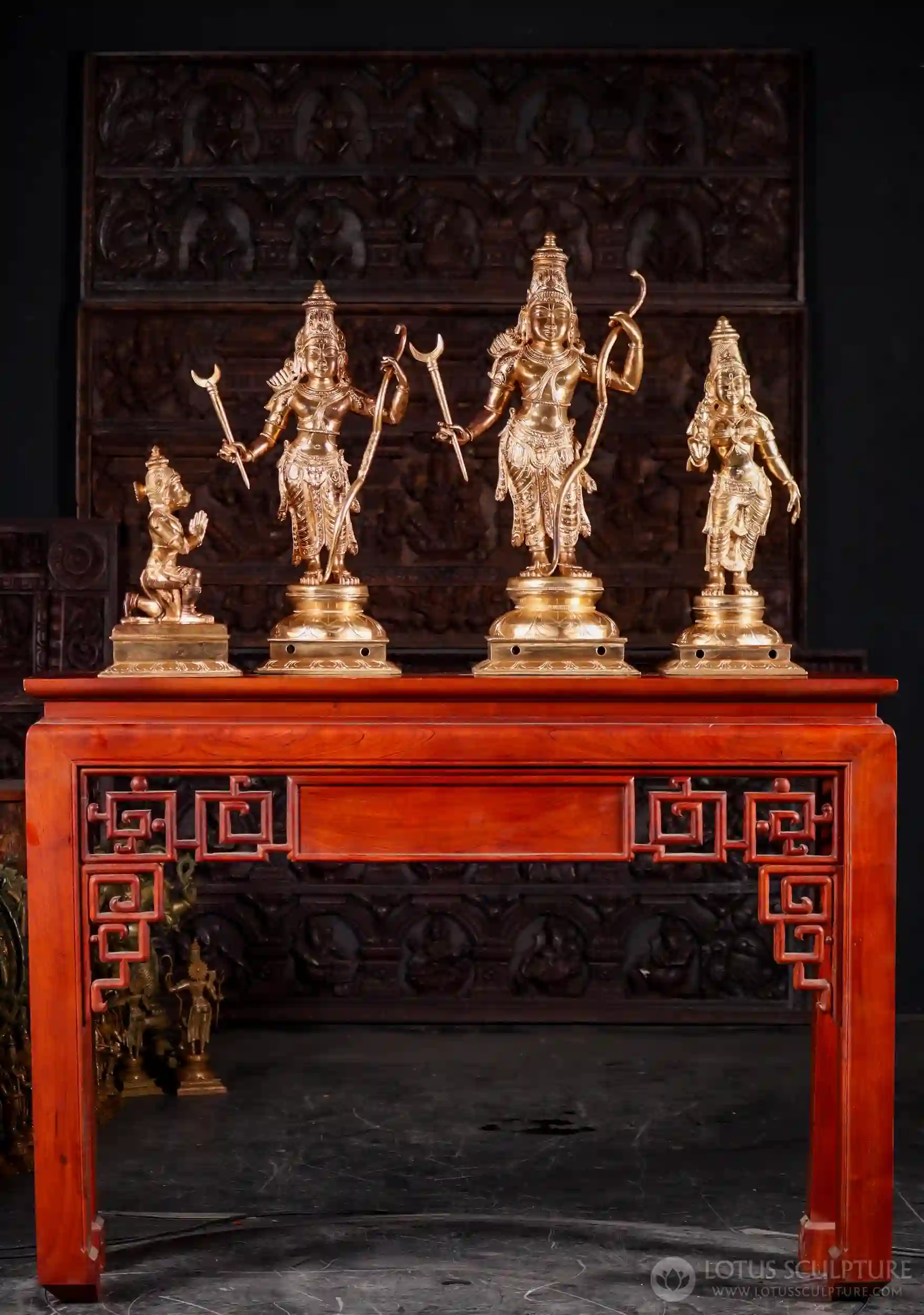 Ram Darbar Statue Set: Rama, Lakshmana, Sita, Hanuman with Detachable Weapons Bronze 28"