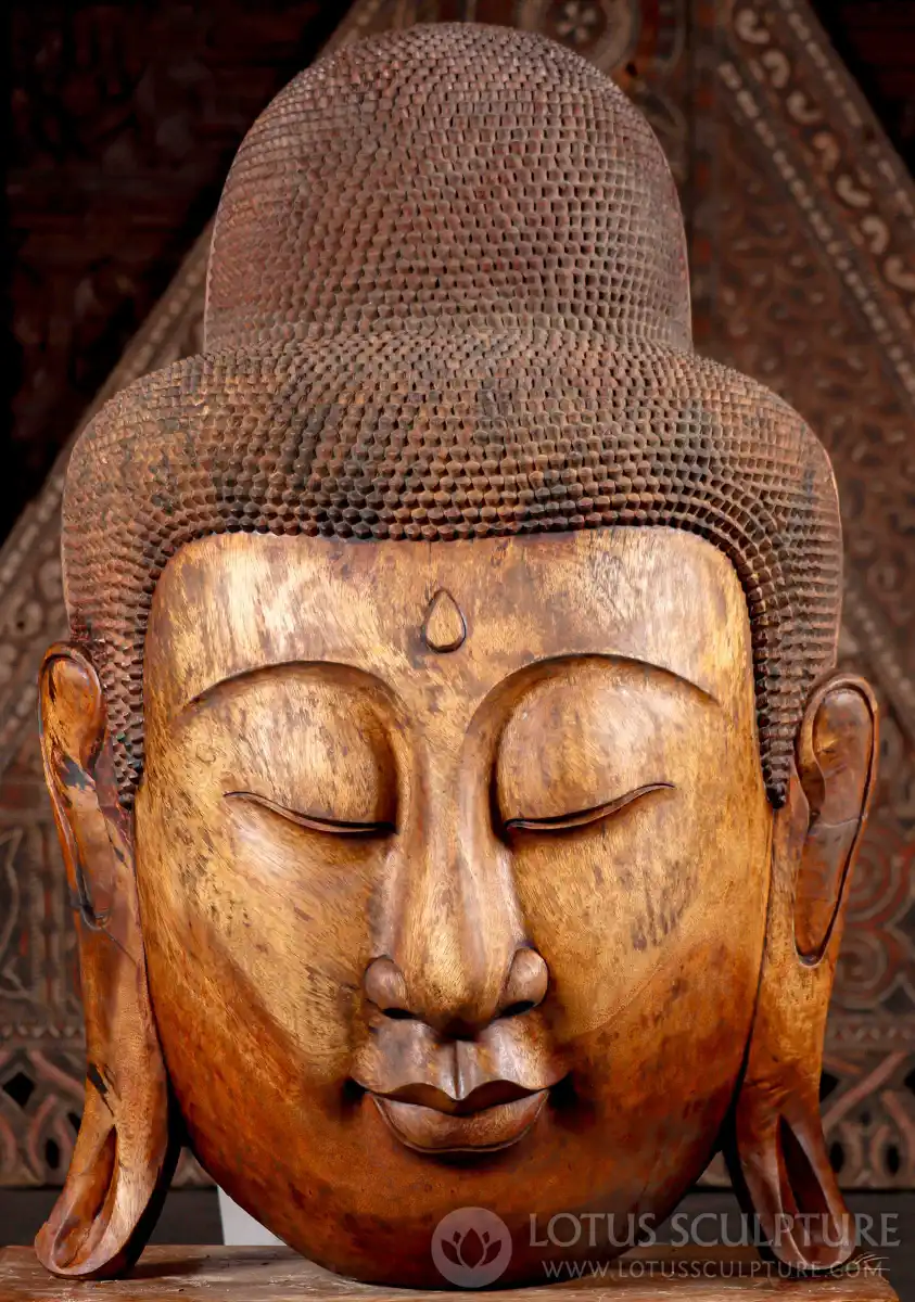 Buddha Face Wall Hanging Hand Carved from One Piece of Suar Wood in Bali 40"