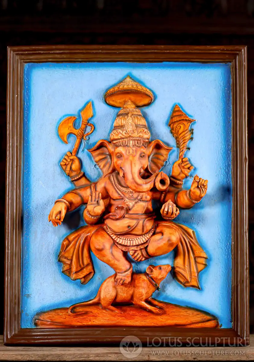 Ganesha Fiberglass Wall Hanging Three Dimensional Picture of Dancing Deity 27"