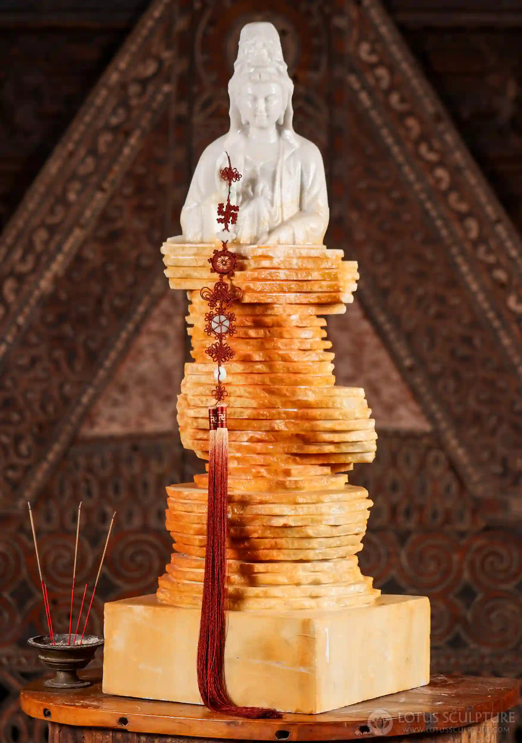 Modern Guan Yin Carving | Abstract Cubist Form of the Bodhisattva of Compassion 36"