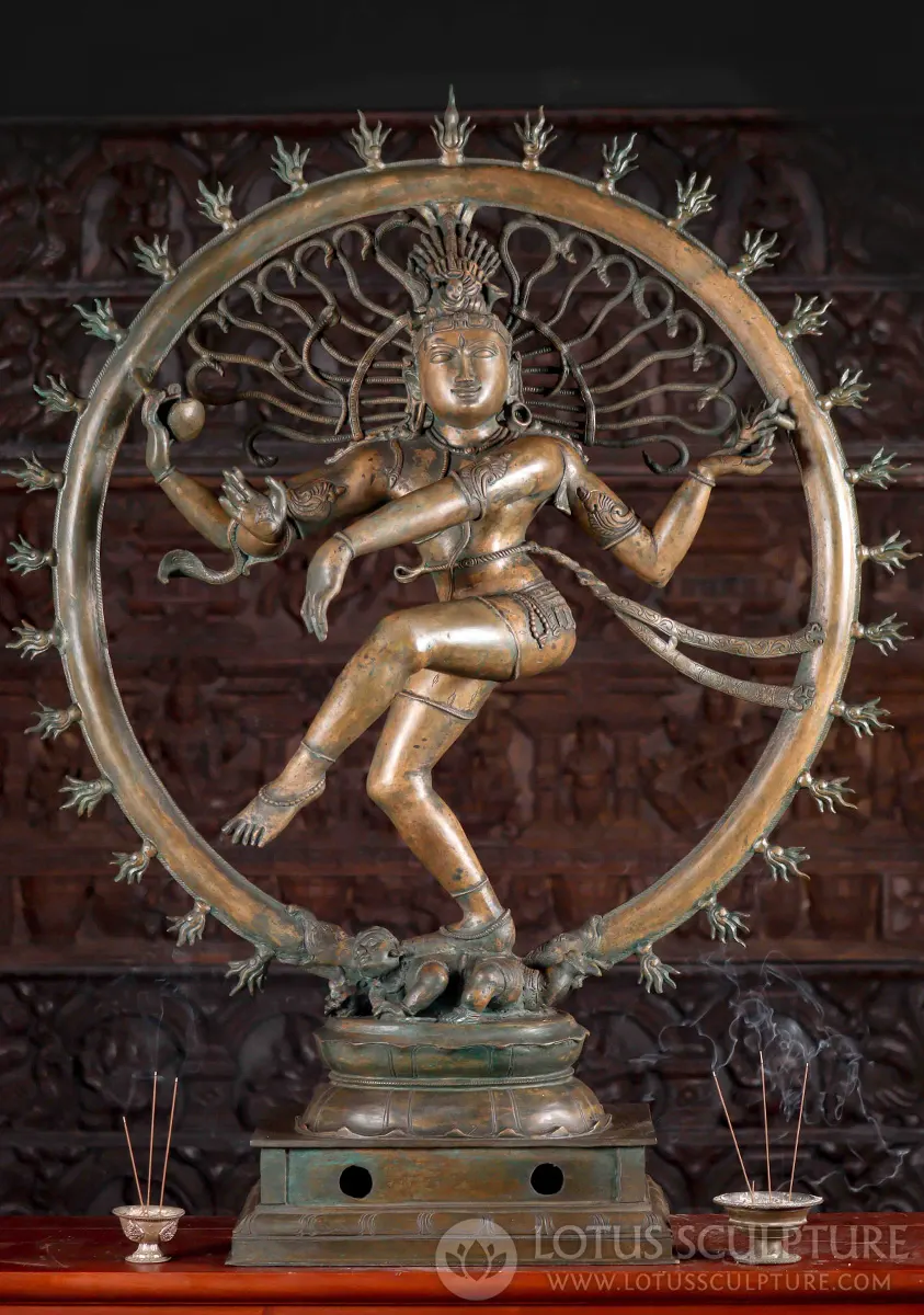 Nataraja Large Bronze Statue, Cosmic Dancer in Ananda Tandava with Lotus Base 45"