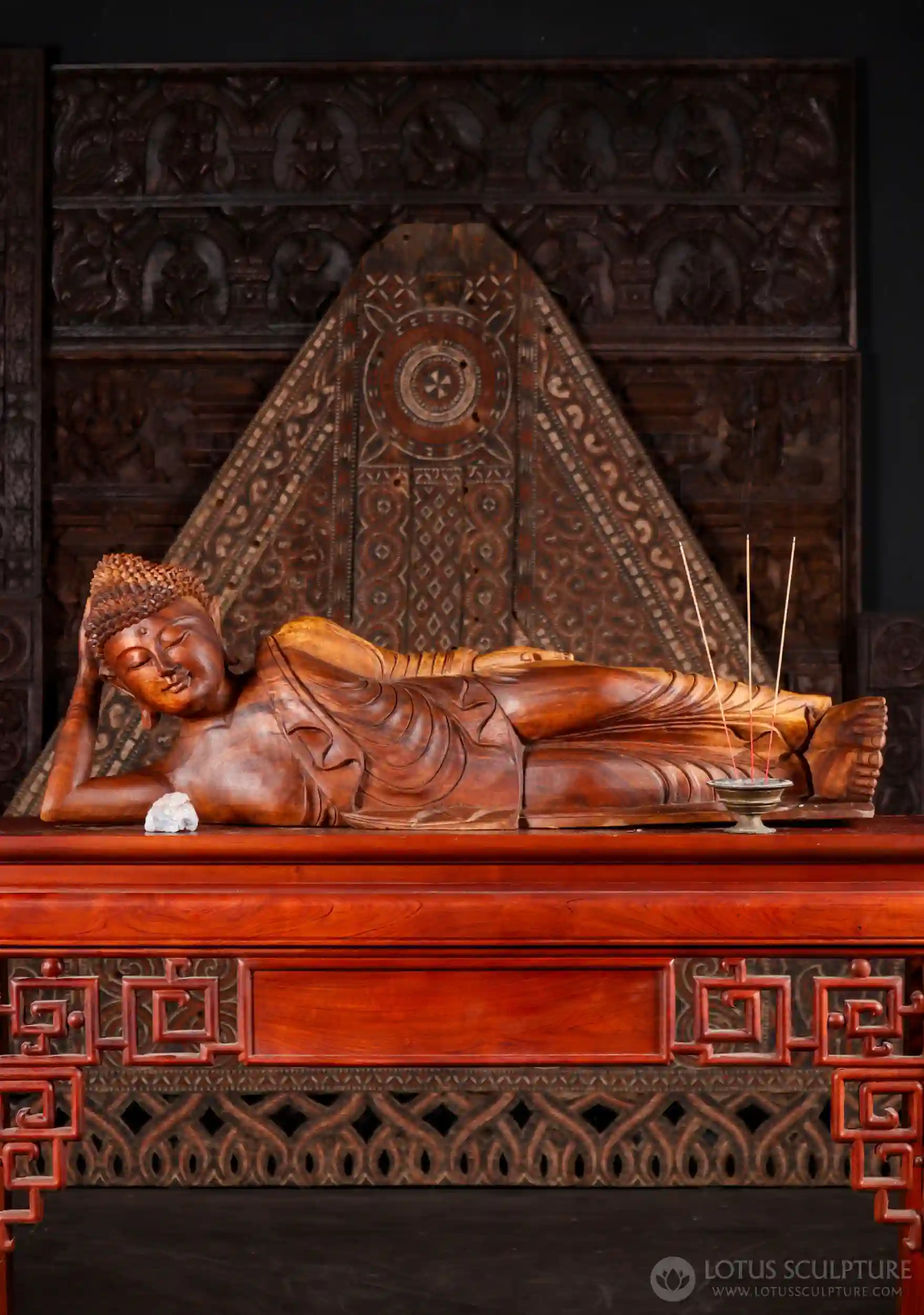 Buddha Wood Sculpture Depicting the Reclining Buddha's Entry into Nirvana 41"