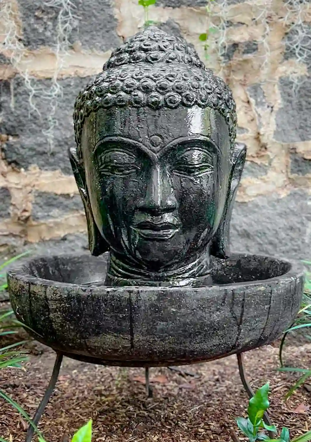 Buddha Head Fountain Statue Perfect for Indoors or Outside in a Garden with Basin Included 28"