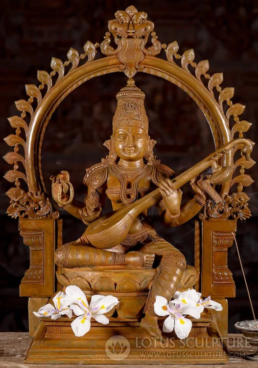 Saraswati Hindu Goddess of Wisdom Panchaloha Bronze 