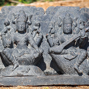 Lakshmi, and Saraswati Hand-Carved Odishan Granite