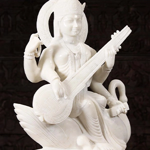 Marble Hindu Goddess Saraswati Playing the Veena