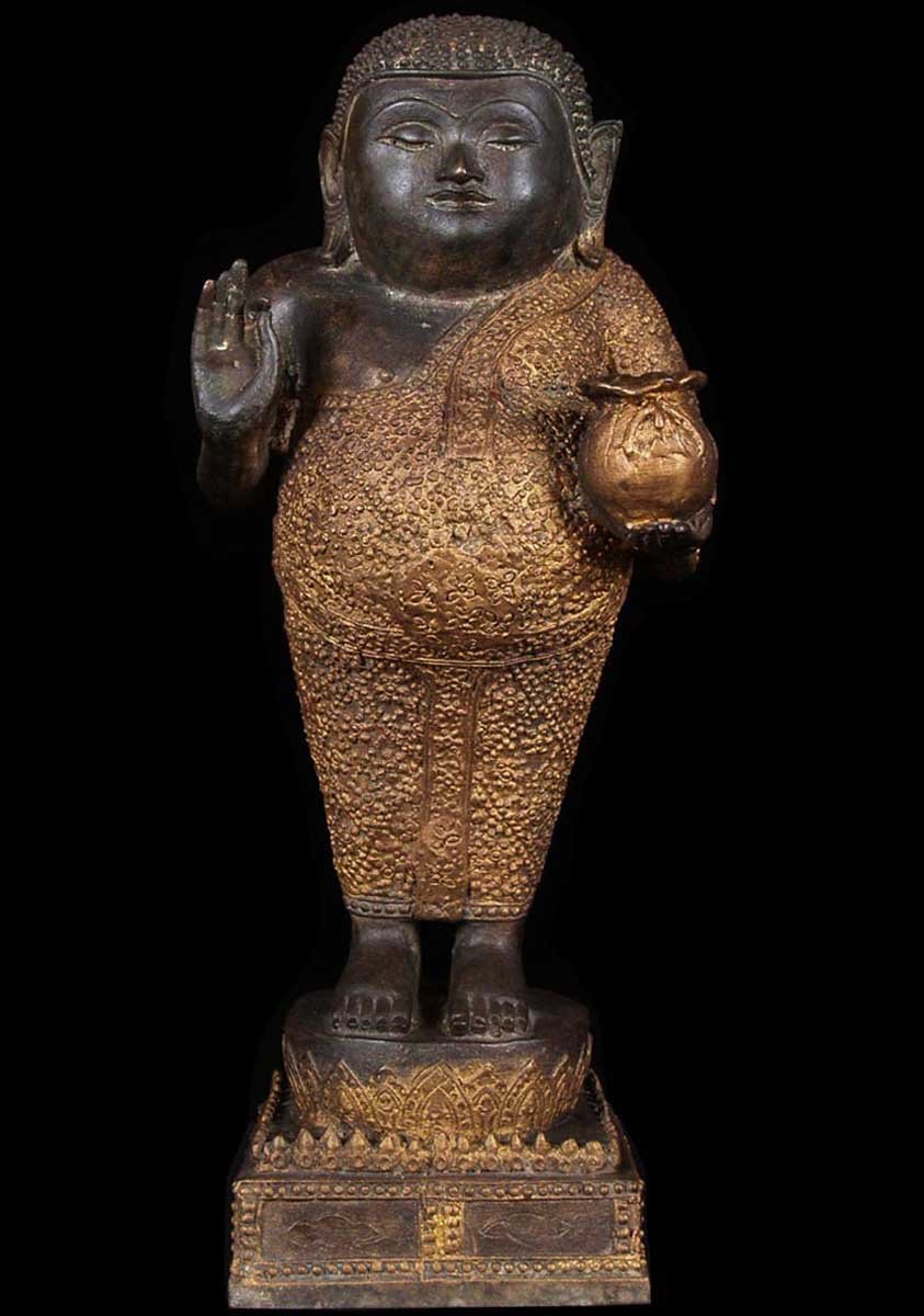 Fat Buddha Statue Holding Gold Bag 15"