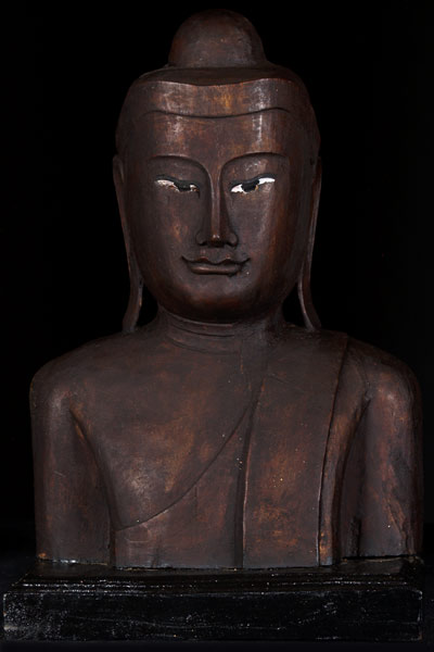 Wooden Bust of the Buddha on Base 19.5"