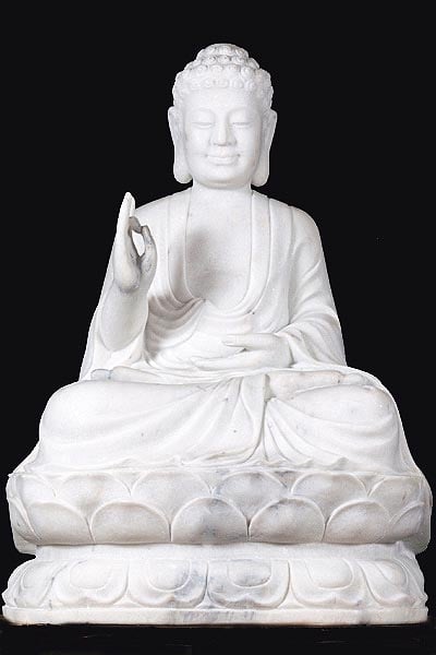 White Marble Teaching Buddha Statue 36"