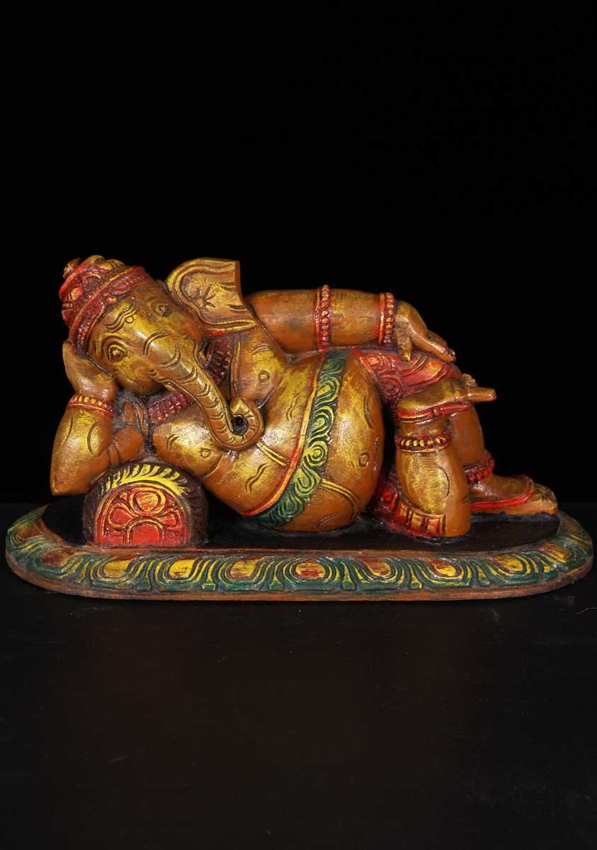 Colorful Lounging Ganesha Sculpture 14"