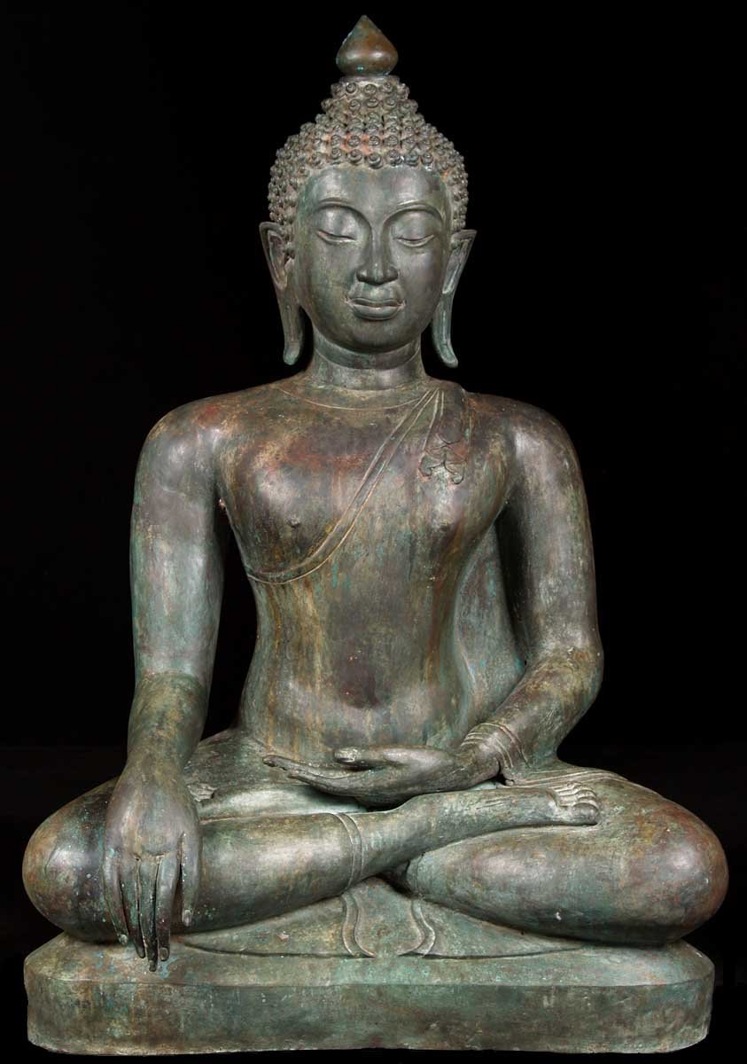 Large Brass Earth Touching Buddha Statue 44"