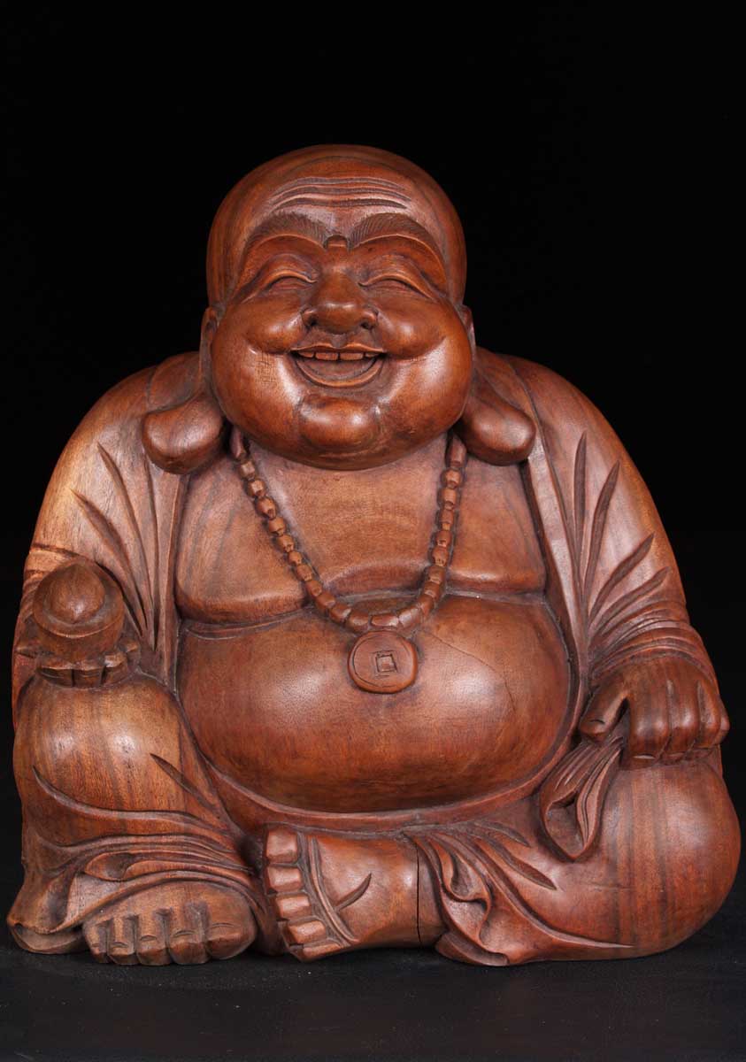 SOLD Dark Wood Fat & Happy Buddha of Wealth 16