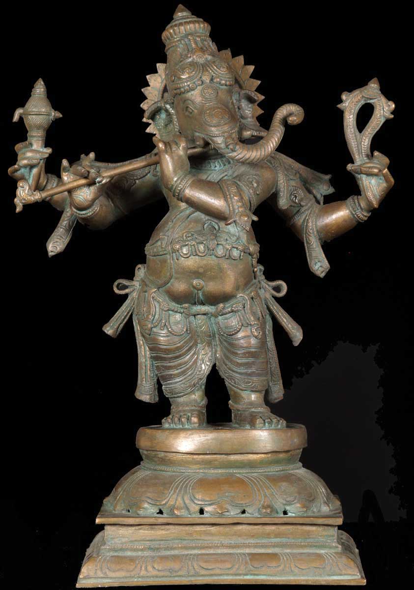 Bronze Ganesh Statue Playing the Flute 22