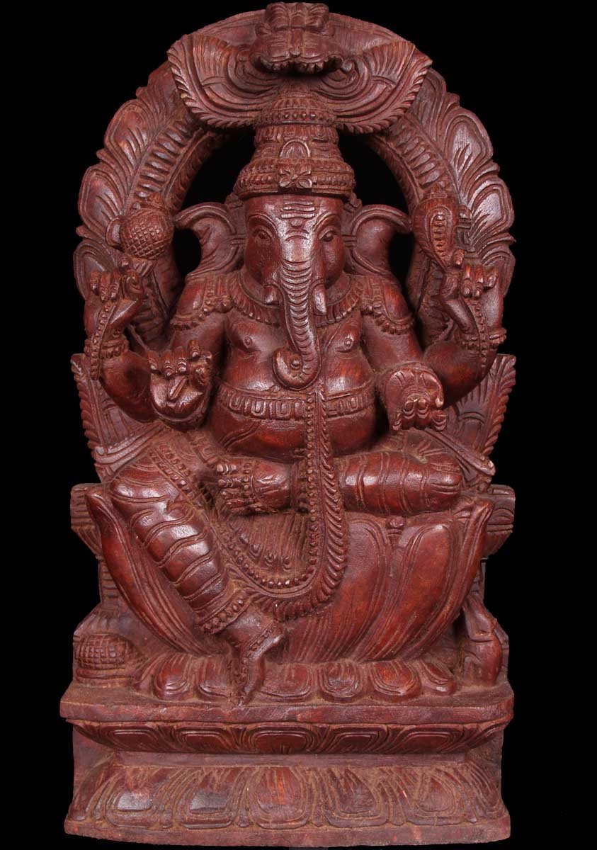 SOLD Ganapathi Wooden Statue with Rat 18