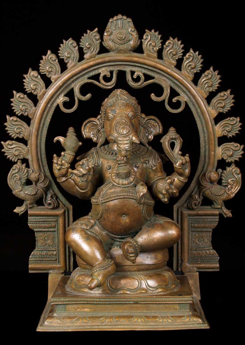 Ganesh Statue Surrounded by Peacock Arch 13"