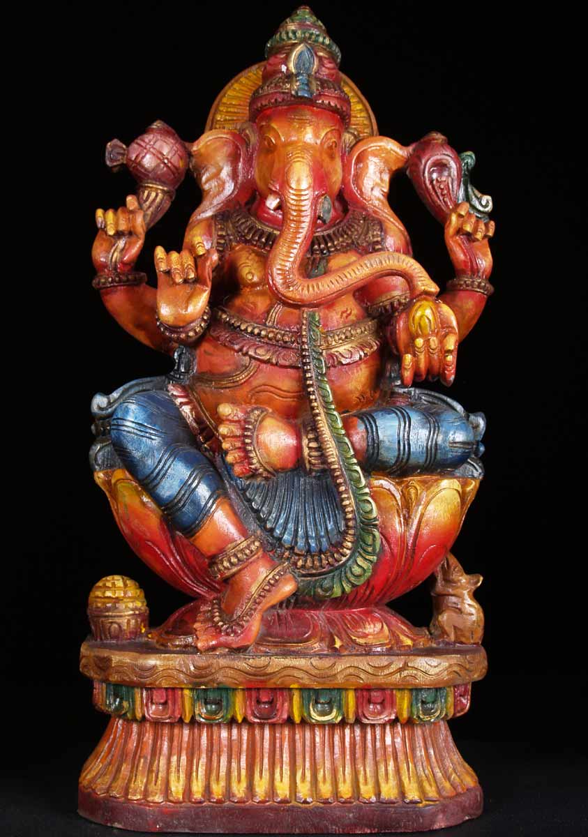 Wood Ganesh Wood Sculpture 24"