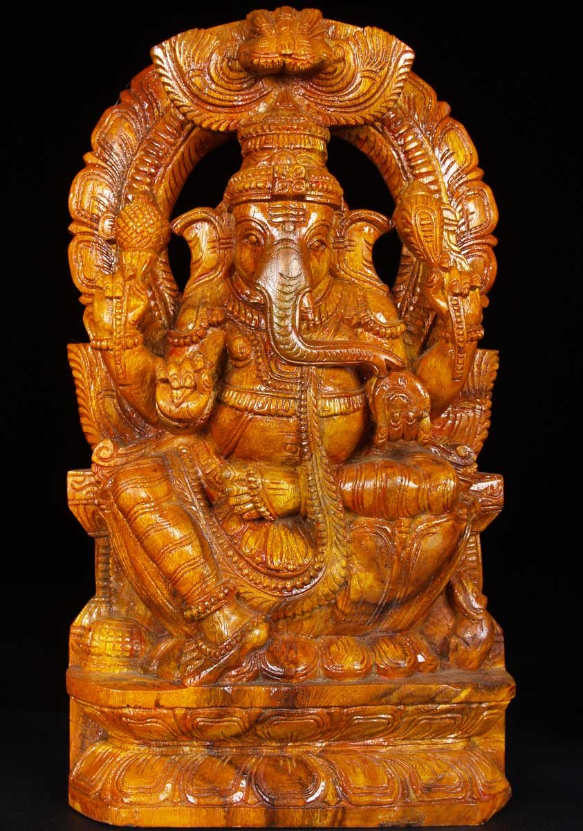 Ganesha Sculpture with Mahakala & Rat 18"