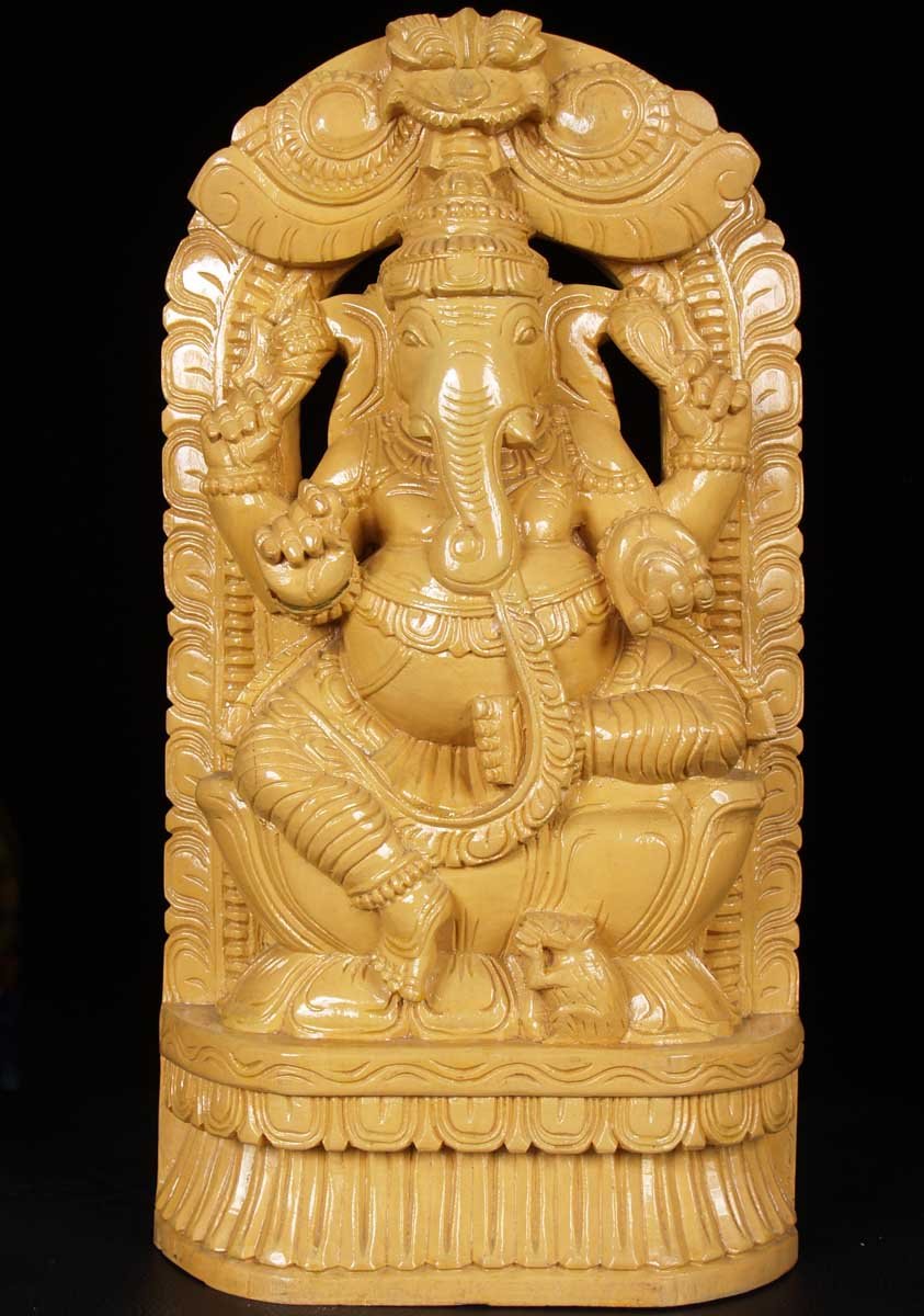 Wooden Ganesh Statue 18"