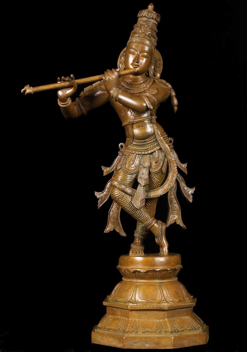 Bronze Krishna Playing Flute 18"