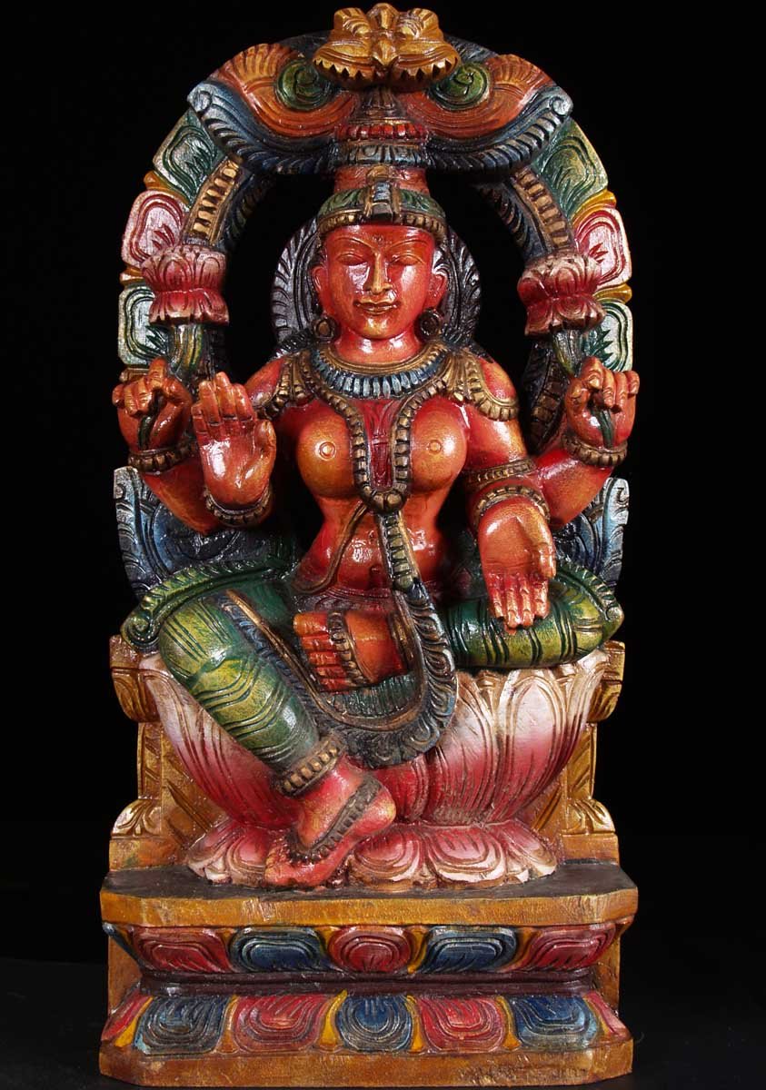 Lakshmi Statue Holding 2 Lotus Flowers 24"