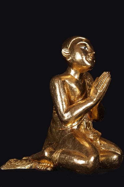 Gold Leaf Kneeling Monk in Wai Position 21"