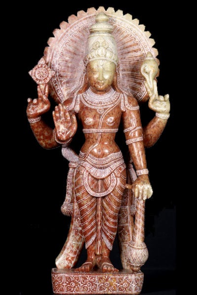 Vishnu Statue Holding Discus, Chakra & Mace 15"