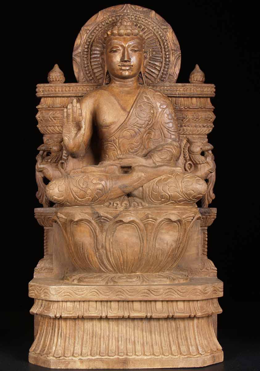 Natural Wood Abhaya Mudra Buddha Statue 24"