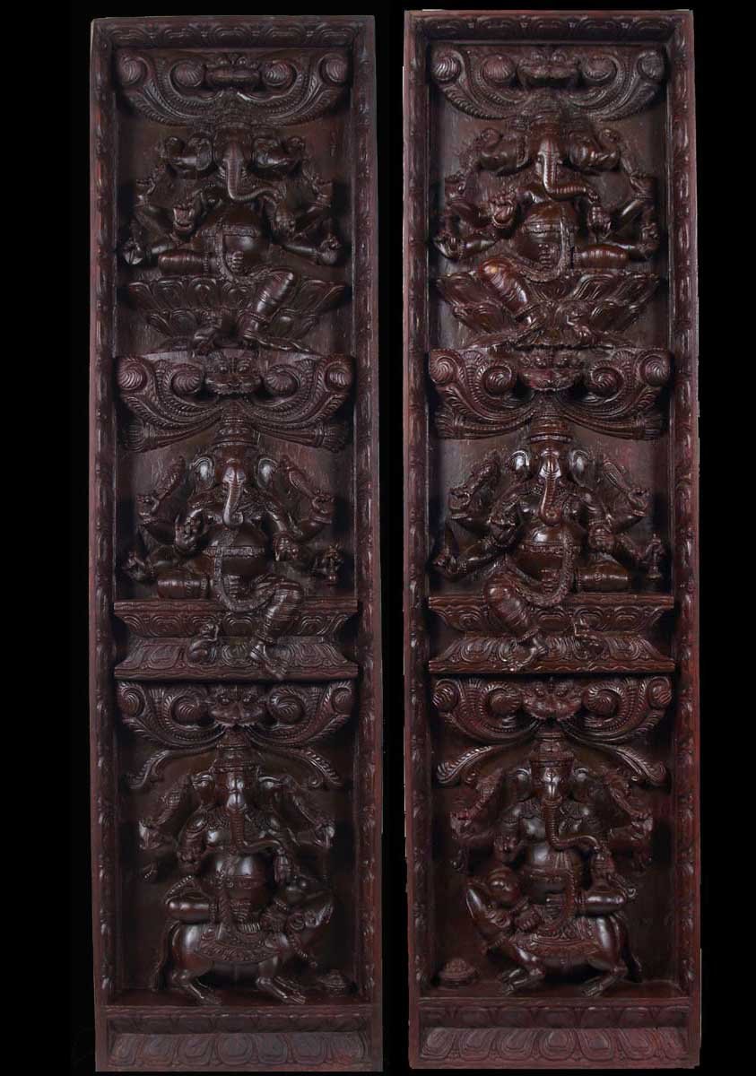 SOLD Set Of Two Wood Ganesha Wall Panels 62 59w32 Hindu Gods