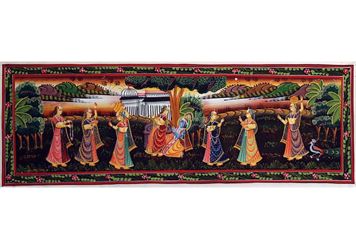 Krishna Painting & The Cow Herder's Daughters 13" x 36"