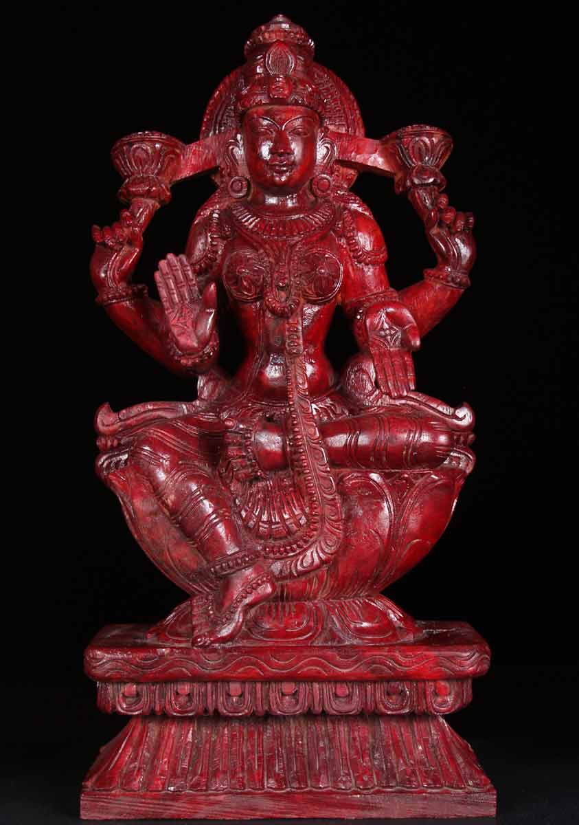 Red Lakshmi With Two Lotus Flowers 24"