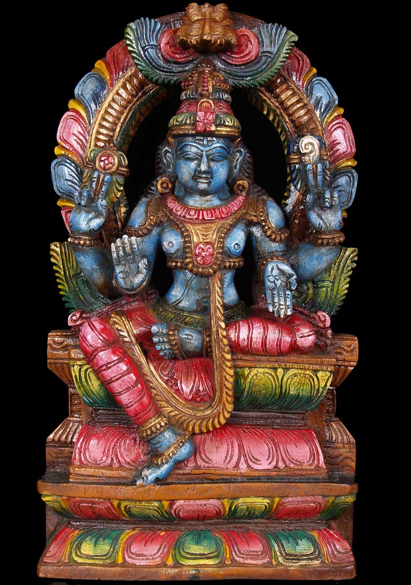 Blue Vishnu Wood Statue 18"