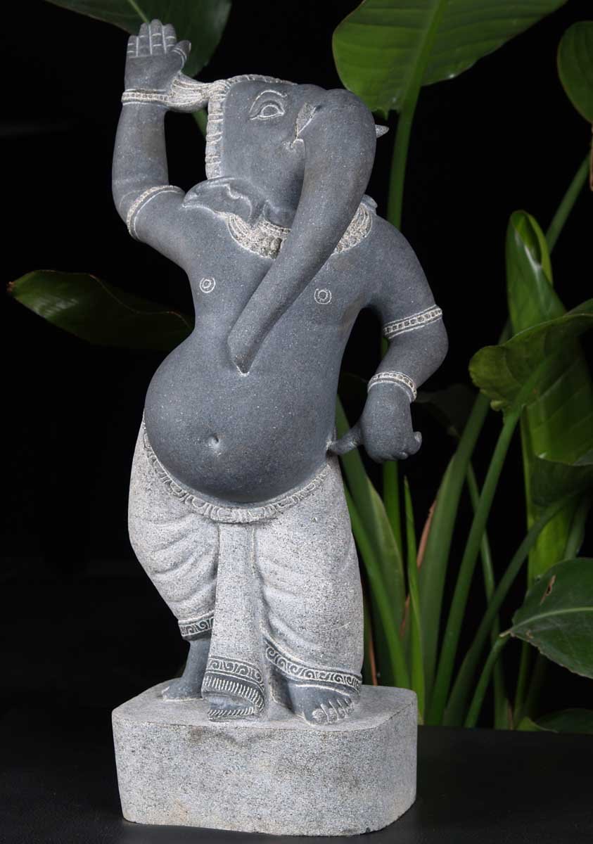 Joyous Dancing Ganesh Stone Sculpture 24"