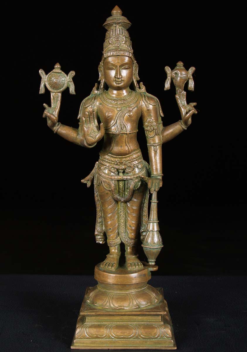 Vishnu Holding Mace, Conch & Discus 16"