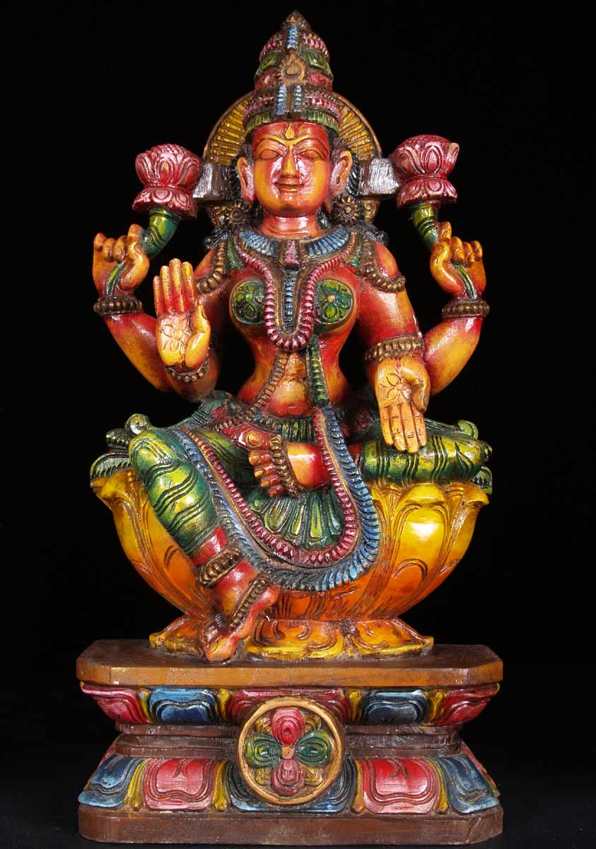 Colorful Lakshmi Statue with Lotus Flowers 24"